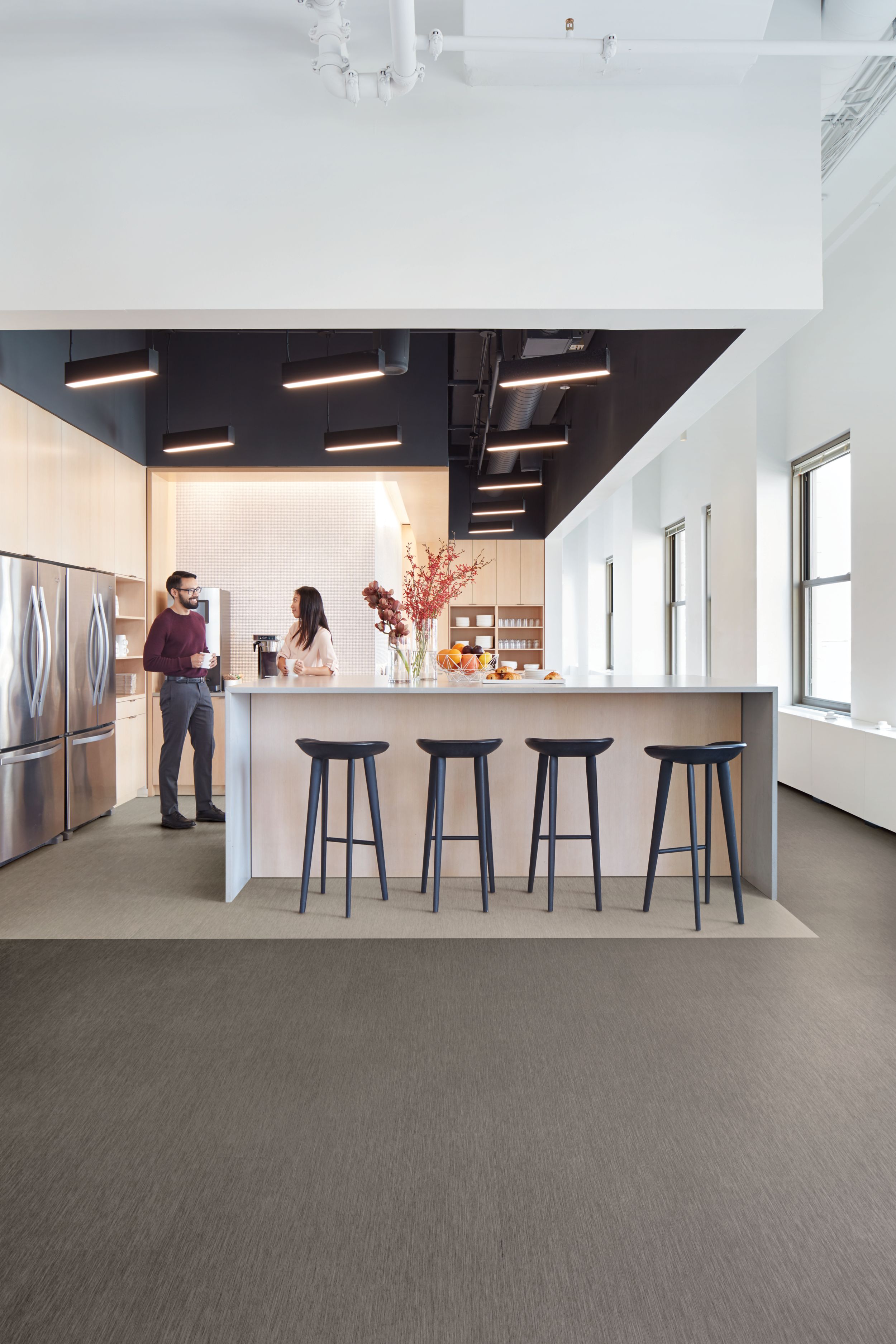 Interface Brushed Lines LVT in break area with bar and stools image number 6